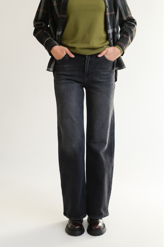 Джинсы из денима на флисе