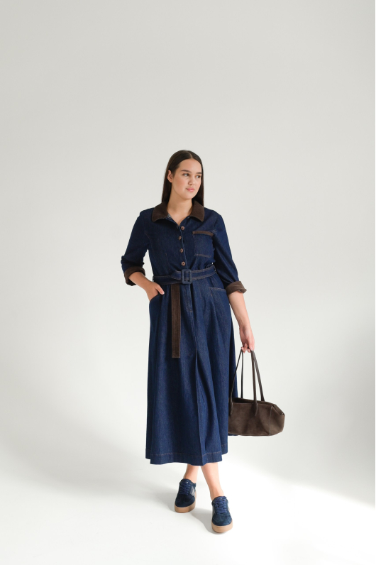 Платье джинсовое длины миди