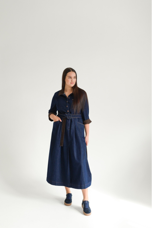 Платье джинсовое длины миди