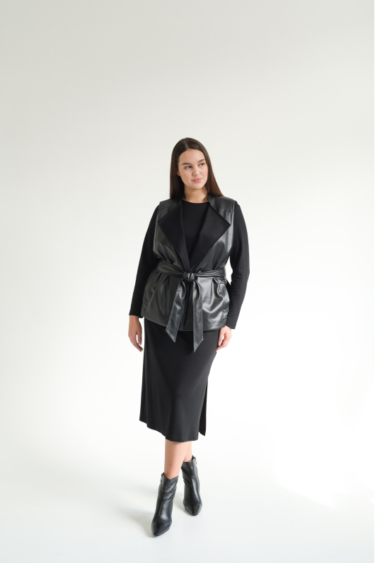 Платье 2-ка с комбинированным жакетом из эко-кожи