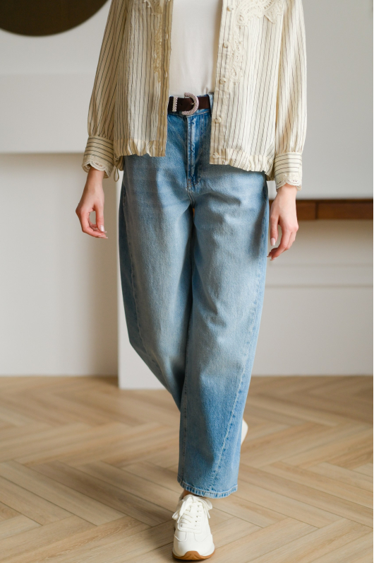 Рубашка в полоску с кружевом