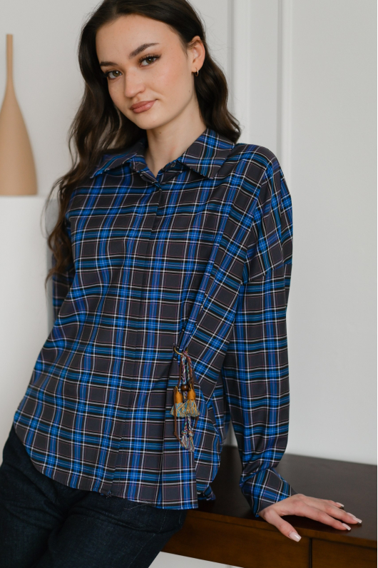 Рубашка в клетку в глубоком синем оттенке