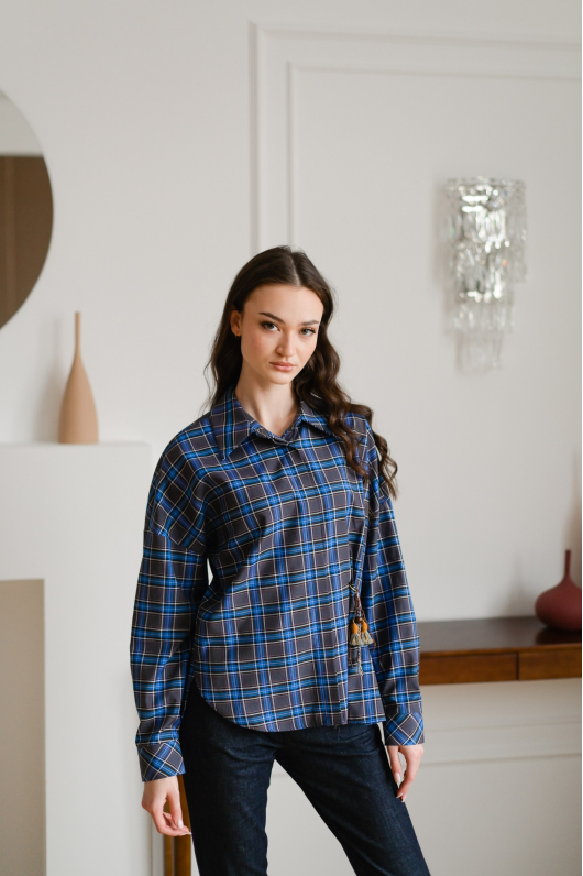 Рубашка в клетку в глубоком синем оттенке
