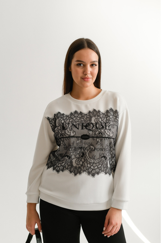 Свитшот из тонкого трикотажа с кружевом