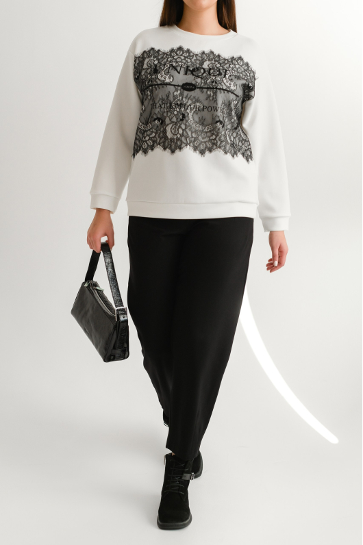 Свитшот из тонкого трикотажа с кружевом