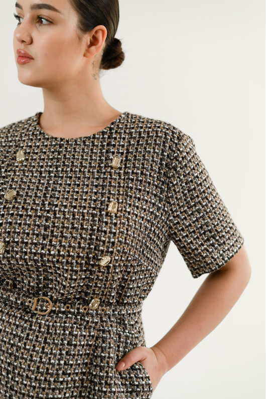 Платье мини из твидовой ткани