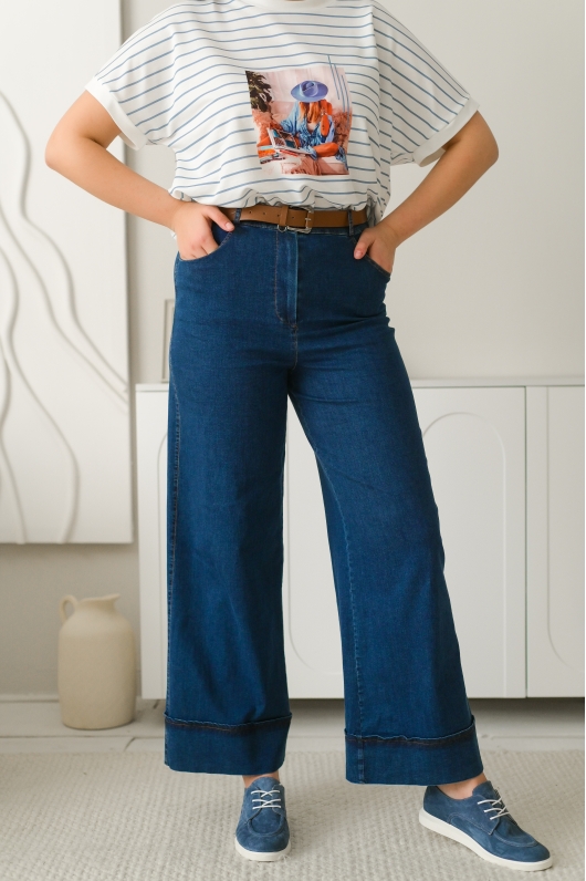 Брюки джинсовые с широким манжетом XL