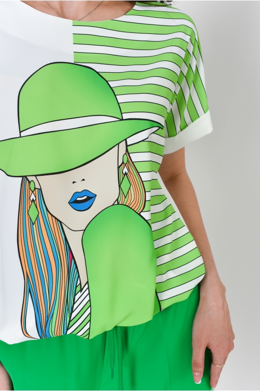 Блуза из шифона с изображением девушки